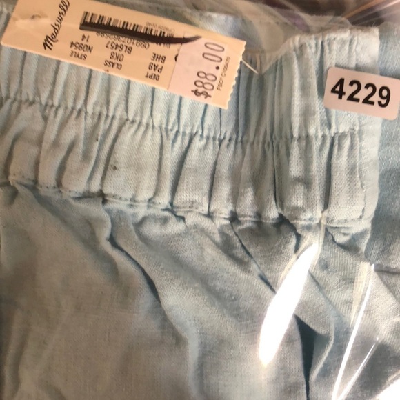 Madewell Pants Petite Pull-On Straight Crop Linen Blend Blue Heron NWT Size 14 - Picture 11 of 11